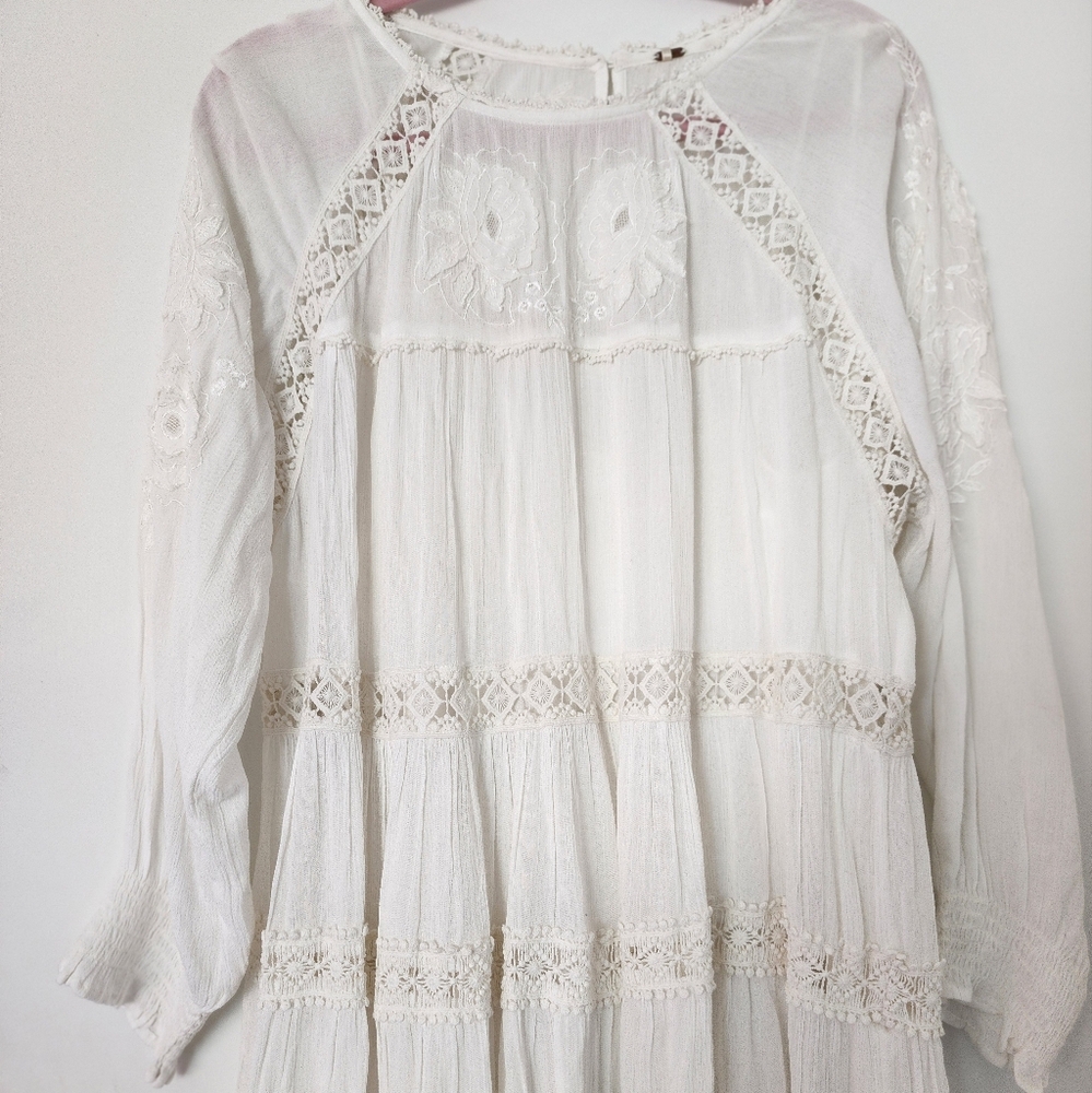 Free People NWT Piece Of Your Heart Floral Embroidered Lace Mini Dress Ivory S - Picture 3 of 8
